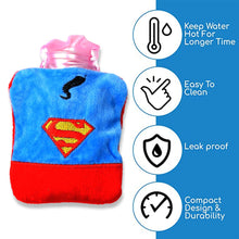 Superman Print Small Hot Water Bag with Cover for Pain Relief