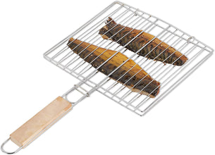 Square roaster for papad with wooden handle for grilling