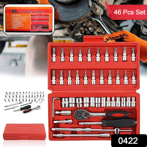 Socket 1 / 4 Inch Combination Repair Tool Kit (Red, 46 pcs)